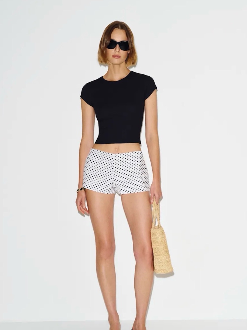 Reformation Muse Black Cropped Ribbed Tee - - Picture 2 of 6